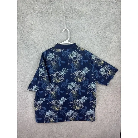 Greg Norman Polo Shirt Mens Large Blue Floral Hawaiian PlayDry Performance Golf